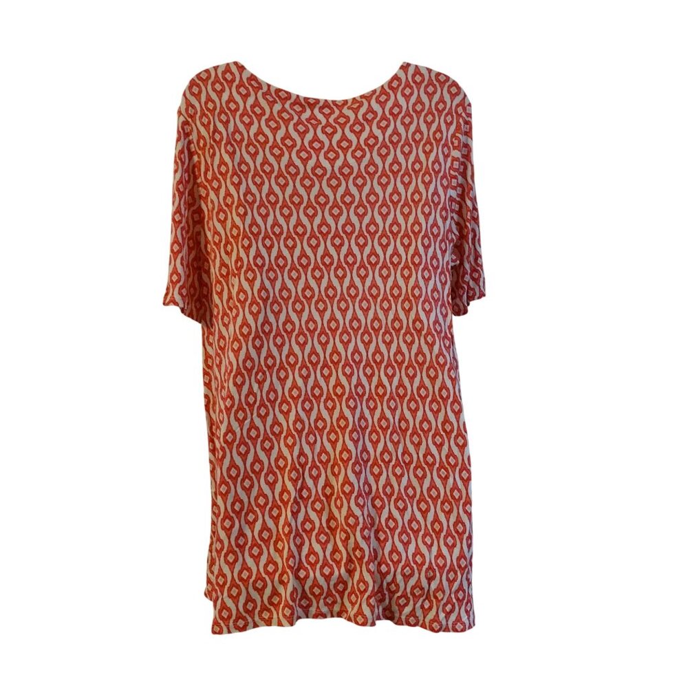 Chicos Women Red White Ikat Swing Tunic Top Size 2 L 12 Casual Scoop Neck - Picture 3 of 10